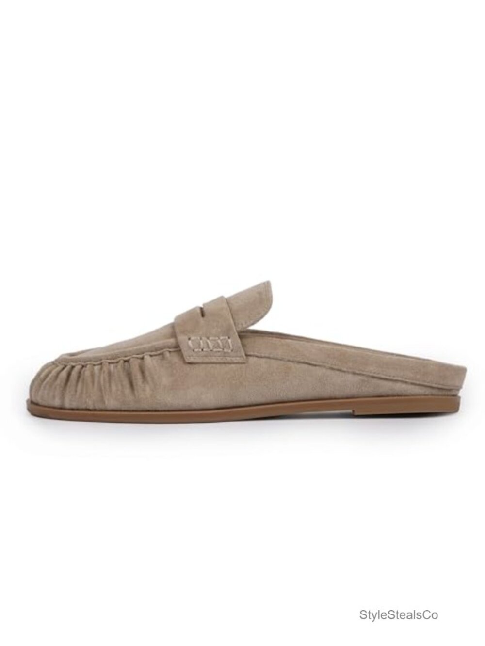 Womens Mules Faux Suede Ruched Toe Slip-On Flats Comfortable Loafers